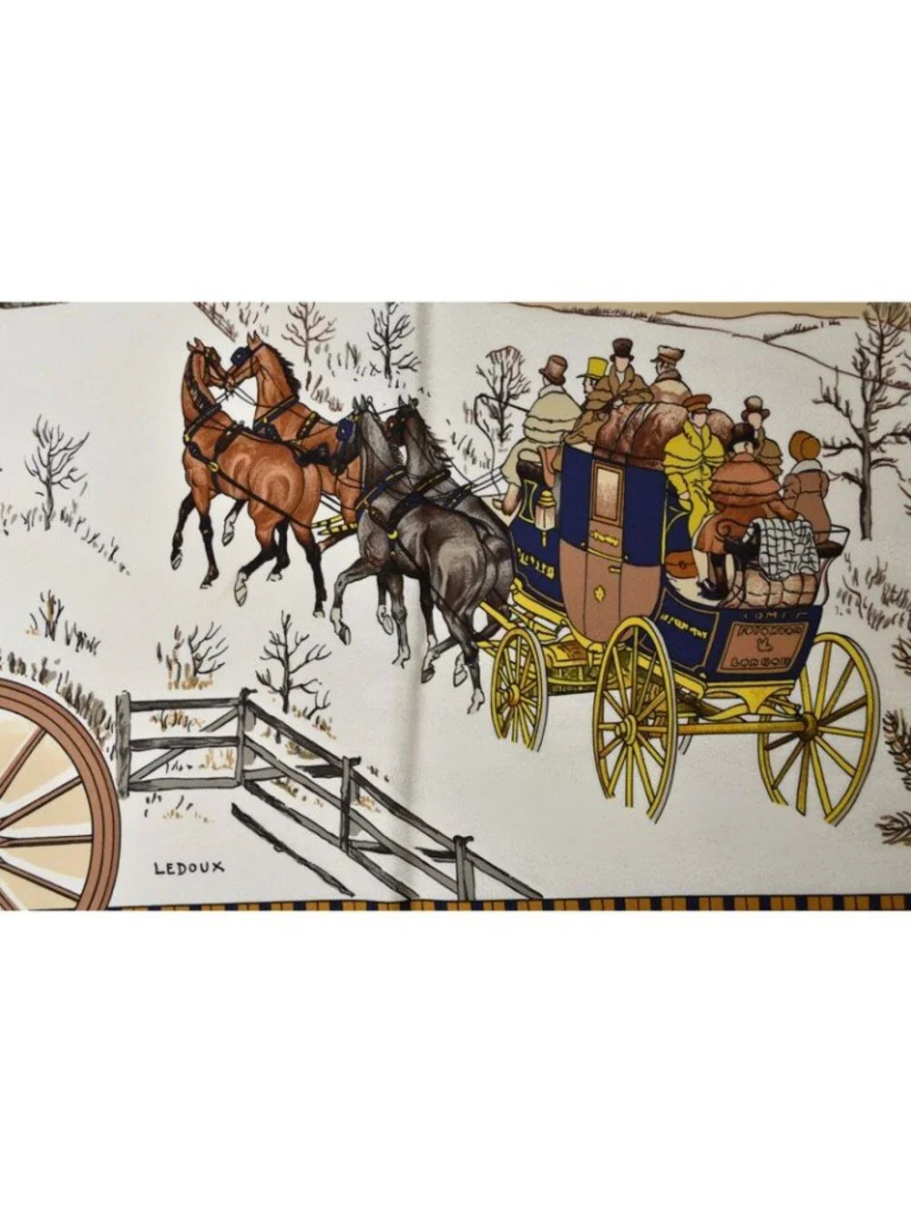 Hermes Carre 90 Scarf Winter Post L'hiver en Poste Vintage Navy White - Picture 5 of 9
